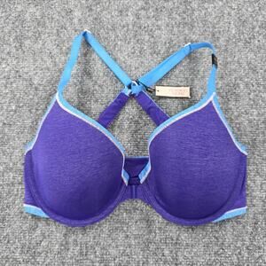 Victorias Secret Bra Womens 34D Purple Racerback Demi T Shirt Front Closure